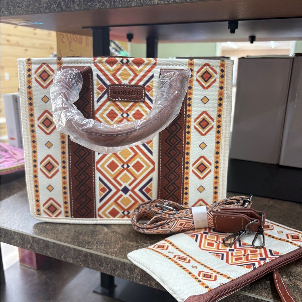 Tribal Pattern Tote Bag with Matching Pouch